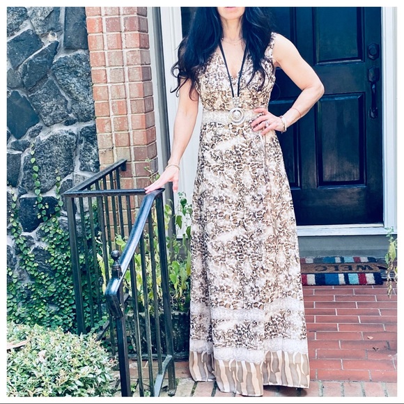 #01 Gorgeous Wrap Brown snakeskin print Maxi Dress - Picture 3 of 9